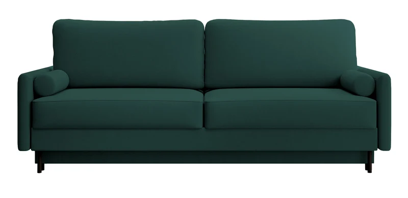 Dreisitziges ausklappbares Sofa Tomonde mit Stauraum, smaragdgrüner Velours, pflegeleicht