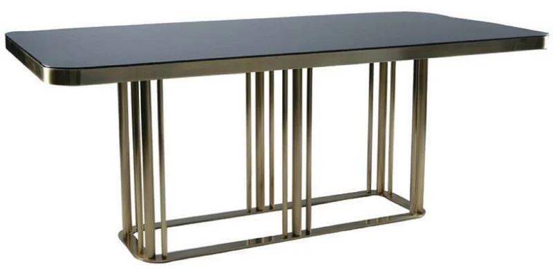 Casa Padrino Luxus Esstisch Antik Gold / Schwarz 200 x 100 x H. 76 cm - Rechteckiger Küchentisch mit Glasplatte - Esszimmer Möbel - Küchen Möbel - Luxus Möbel - Luxus Einrichtung