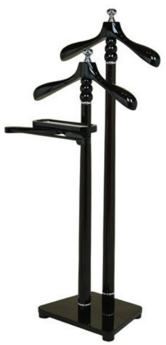 Casa Padrino Luxus Doppel Dressboy Schwarz / Silber 50 x 44 x H. 126 cm - Kleiderständer - Garderobenständer - Stummer Diener - Schlafzimmer Accessoires - Hotel Accessoires