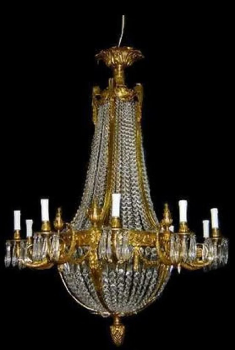 Casa Padrino Luxus Barock Kristall Kronleuchter Gold - Runder Barockstil Kronleuchter - Wohnzimmer Kronleuchter - Hotel Kronleuchter - Barock Kristall Leuchten - Barock Möbel