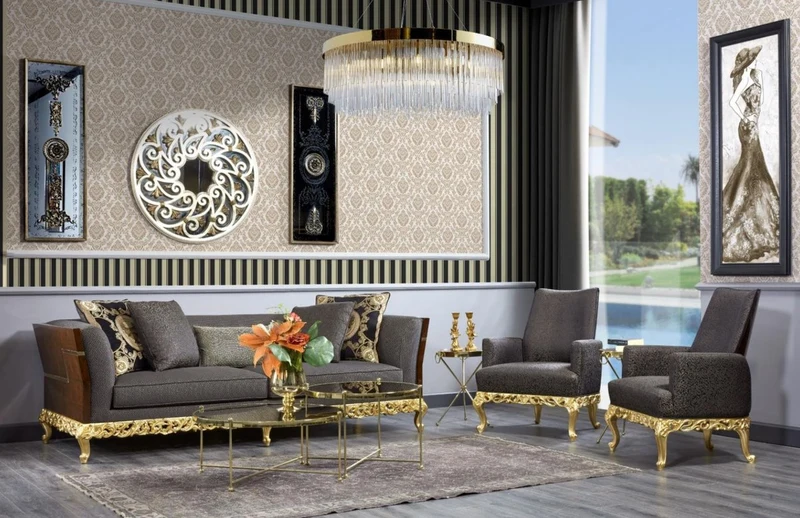 Casa Padrino Luxus Barock Sessel Grau / Dunkelbraun / Gold - Prunkvoller Wohnzimmer Sessel - Barockstil Wohnzimmer Möbel - Luxus Möbel im Barockstil - Barock Einrichtung - Edel & Prunkvoll