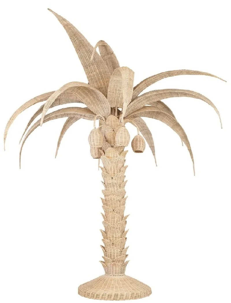 Casa Padrino Luxus Stehleuchte Palme Naturfarben Ø 260 x H. 280 cm - Rattan Stehlampe im Palmen Design - Wohnzimmer Stehleuchte - Luxus Leuchten - Luxus Stehleuchten