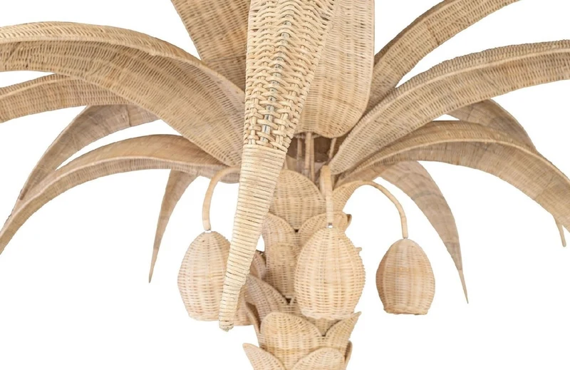 Casa Padrino Luxus Stehleuchte Palme Naturfarben Ø 260 x H. 280 cm - Rattan Stehlampe im Palmen Design - Wohnzimmer Stehleuchte - Luxus Leuchten - Luxus Stehleuchten