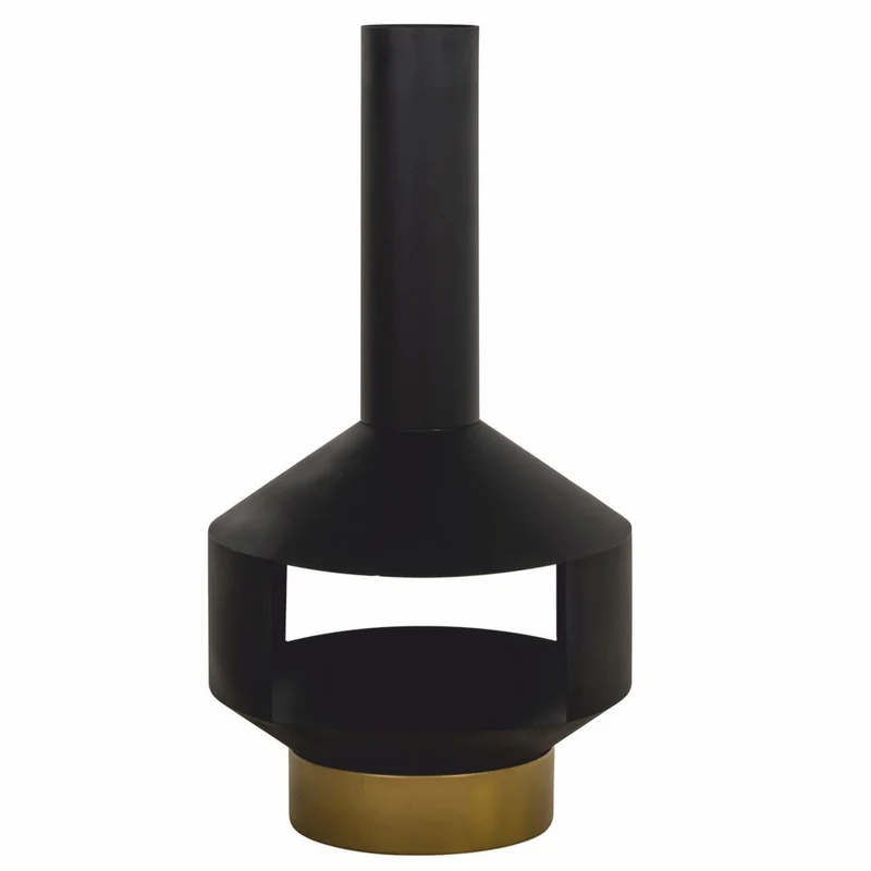 Casa Padrino Luxus Metall Gartenkamin Schwarz / Messing H. 105 cm - Garten Accessoires