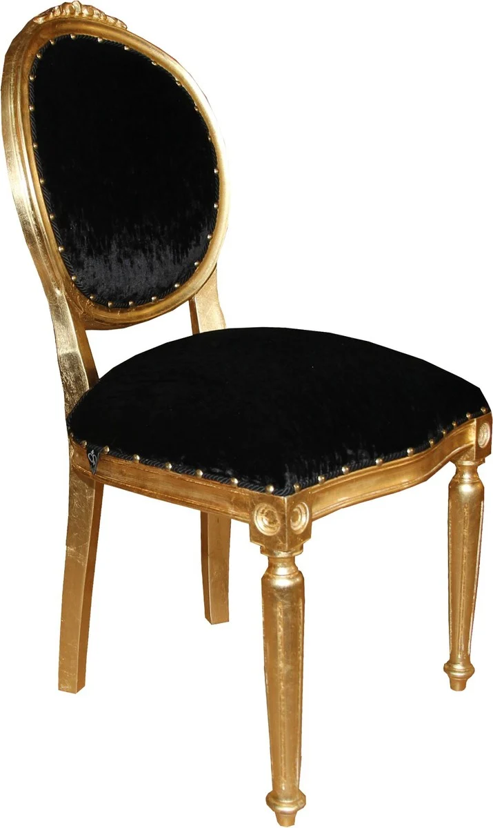 Casa Padrino Barock Medaillon Luxus Esszimmer Stuhl ohne Armlehnen in Schwarz / Gold - Limited Edition