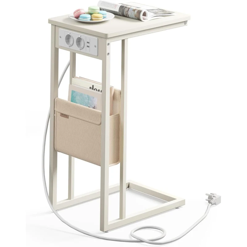 Beistelltisch in C-Form mit Ladestation, Stofftasche und verstellbaren F¨¹?en,