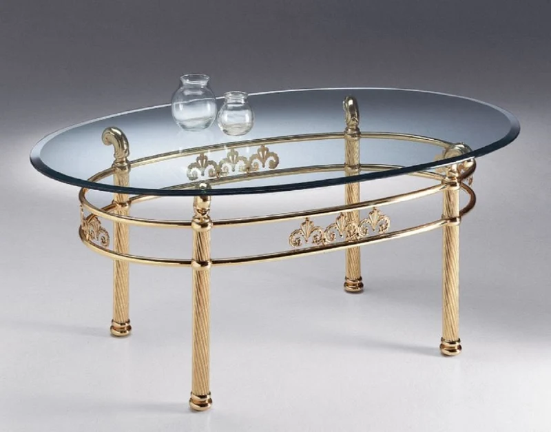 Casa Padrino Luxus Messing Couchtisch 130 x 80 x H. 50 cm - Ovaler Messing Wohnzimmertisch mit Glasplatte - Wohnzimmer Möbel - Luxus Qualität - Made in Italy