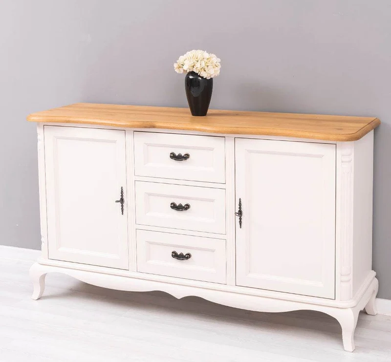 Vintage Sideboard aus Massivholz mit 2 Türen und 3 Schubladen | Kommode mit geschwungenen Füßen | Barock
