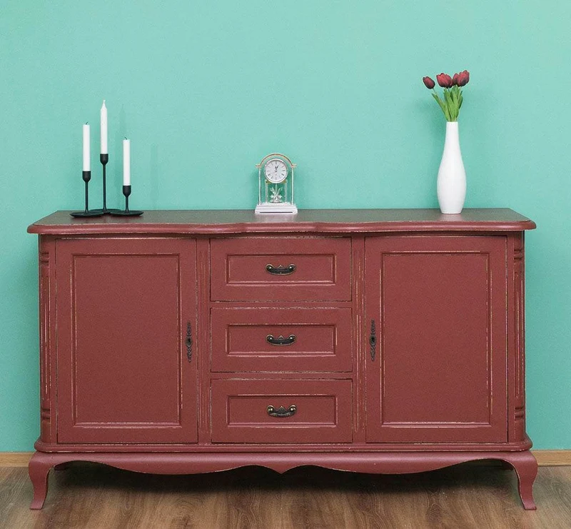 Vintage Sideboard aus Massivholz mit 2 Türen und 3 Schubladen | Kommode mit geschwungenen Füßen | Barock