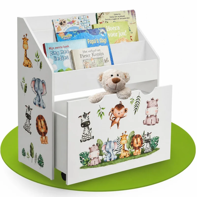 Kinder Bücherregal mit 3 Fächern und herausziehbarer Spielzeugkiste