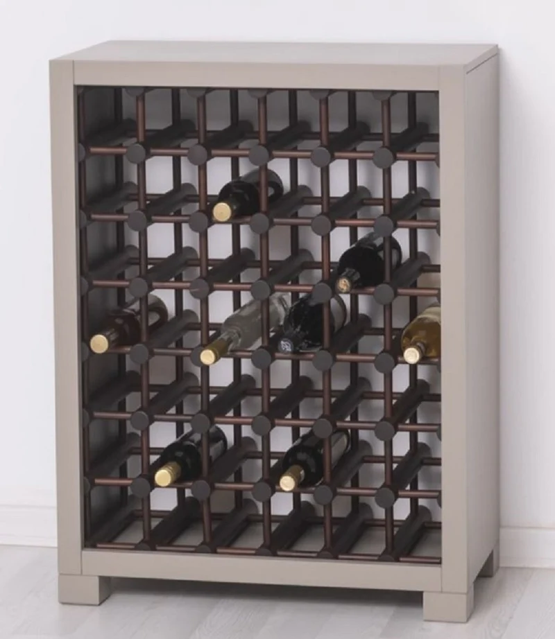 Casa Padrino Landhausstil Massivholz Weinschrank Grau / Dunkelbraun / Schwarz 68 x 35 x H. 68 cm - Massivholz Weinregal im Landhausstil - Massivholz Bar Möbel - Landhausstil Bar Möbel