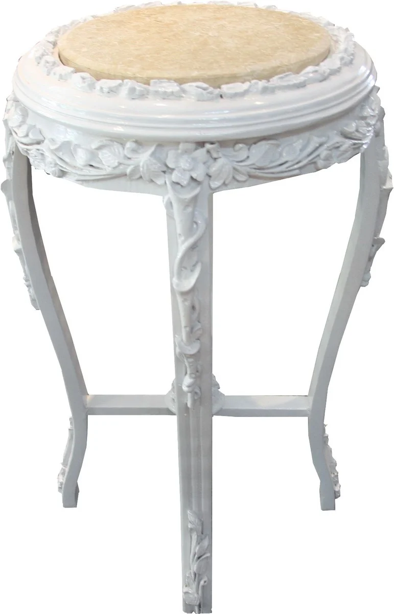 Casa Padrino Barock Beistelltisch Rund "Flowers" Weiß/Creme Antik Look - 71 x 42 cm