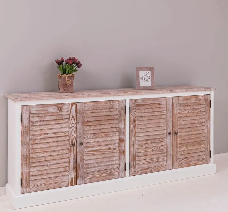 Sideboard aus Massivholz mit Lamellentüren | Kommode mit vier Türen und Knopfgriffen