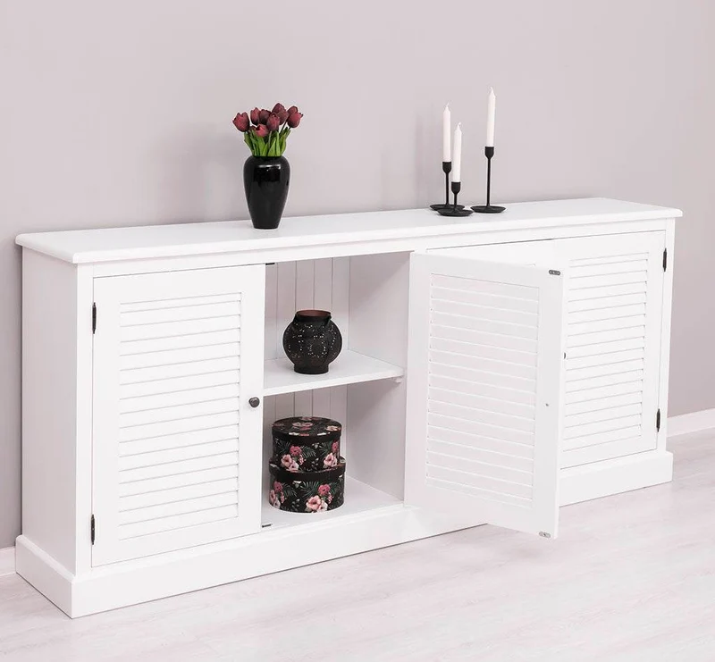 Sideboard aus Massivholz mit Lamellentüren | Kommode mit vier Türen und Knopfgriffen