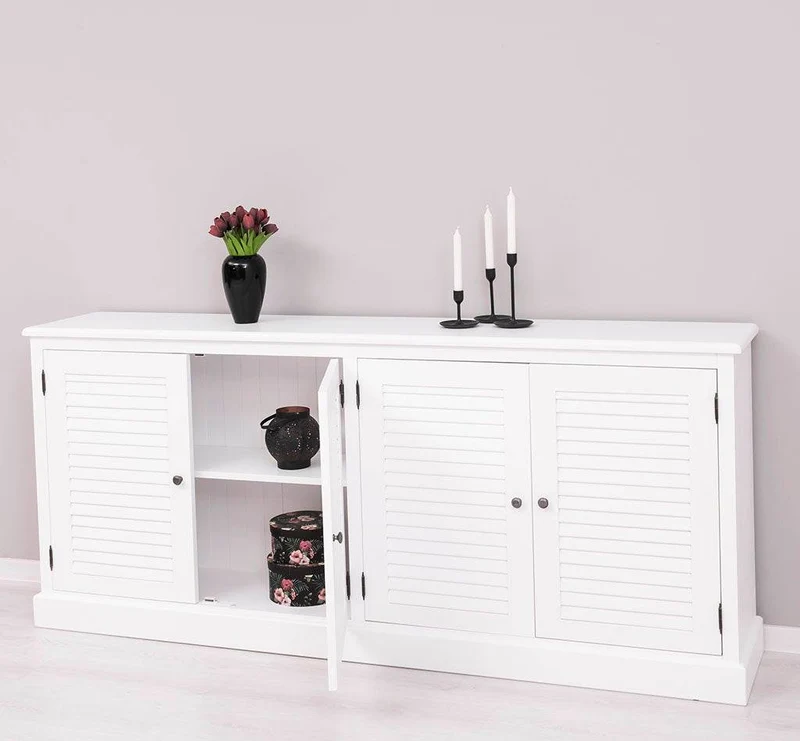 Sideboard aus Massivholz mit Lamellentüren | Kommode mit vier Türen und Knopfgriffen