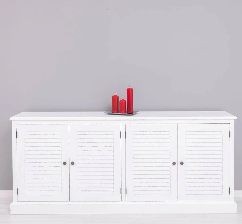 Sideboard aus Massivholz mit Lamellentüren | Kommode mit vier Türen und Knopfgriffen