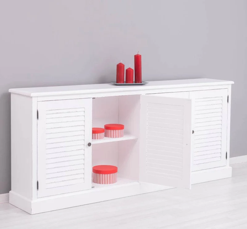Sideboard aus Massivholz mit Lamellentüren | Kommode mit vier Türen und Knopfgriffen