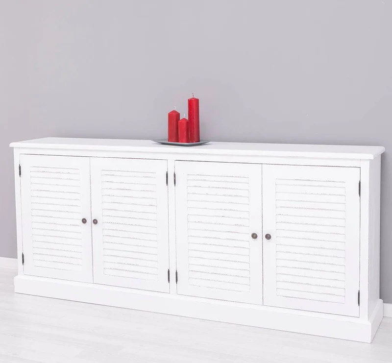 Sideboard aus Massivholz mit Lamellentüren | Kommode mit vier Türen und Knopfgriffen
