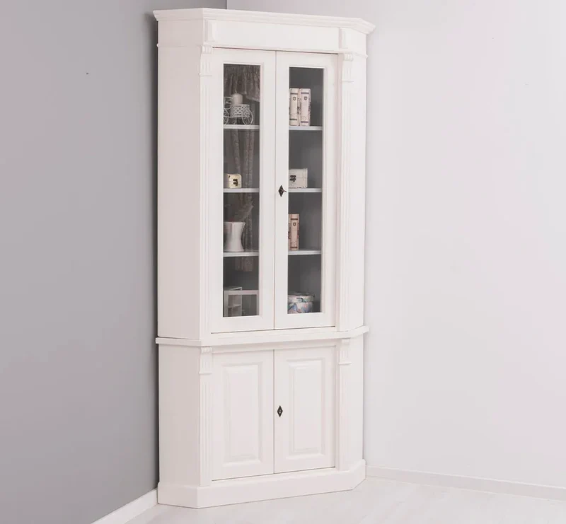 Vintage Eckschrank aus Massivholz | Aktenschrank mit verglasten Türen