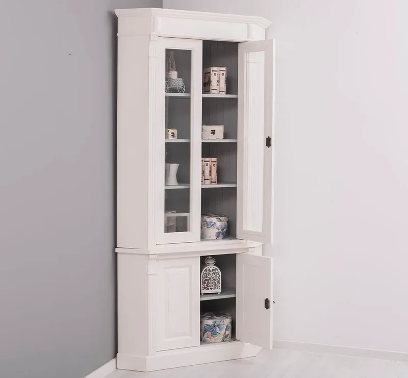 Vintage Eckschrank aus Massivholz | Aktenschrank mit verglasten Türen
