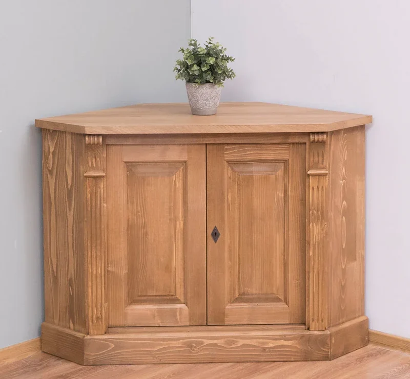 Vintage Eckschrank aus Massivholz | Aktenschrank mit verglasten Türen
