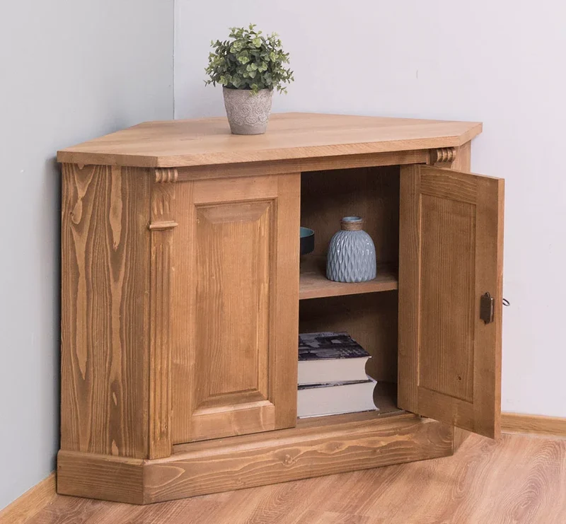 Vintage Eckschrank aus Massivholz | Aktenschrank mit verglasten Türen