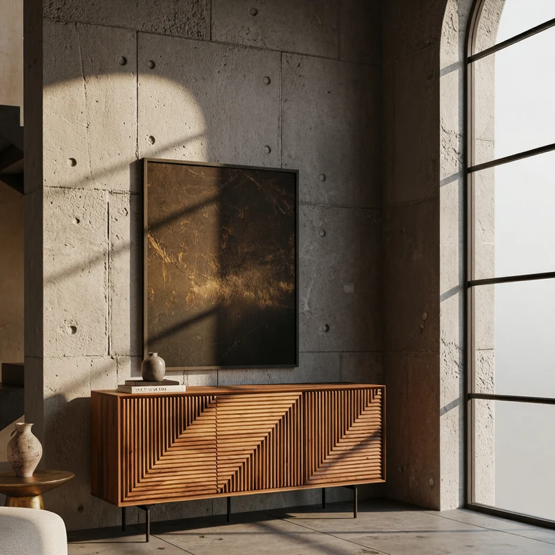 Sideboard – Massivholz/Metall, 148x72x40 cm, modern, 3 Türen
