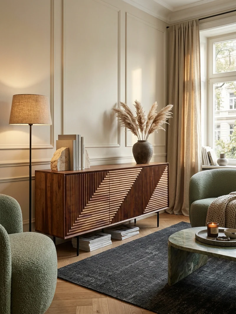 Sideboard – Massivholz/Metall, 148x72x40 cm, modern, 3 Türen