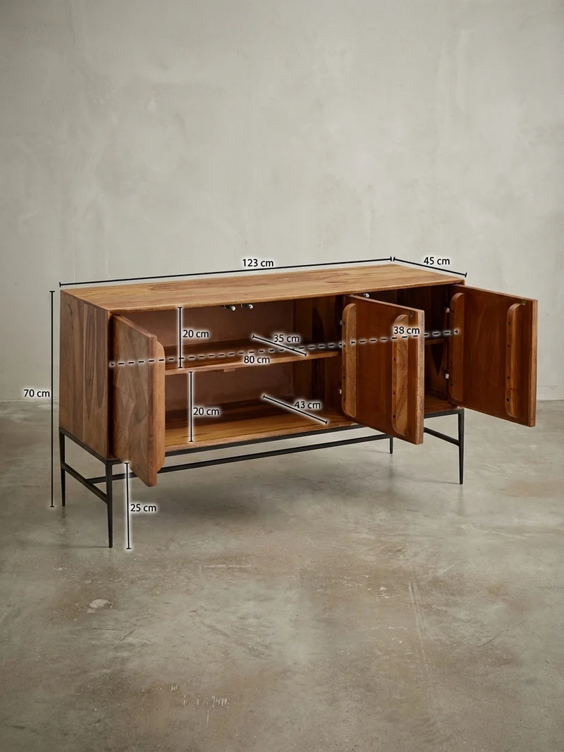 Sideboard – Massivholz, 123x70x45 cm, Industrial-Stil, Stauraum