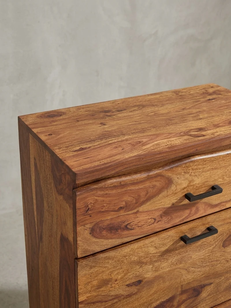 Kommode – Massivholz, 80x120x41,5 cm, Metallgestell, 3 Schubladen