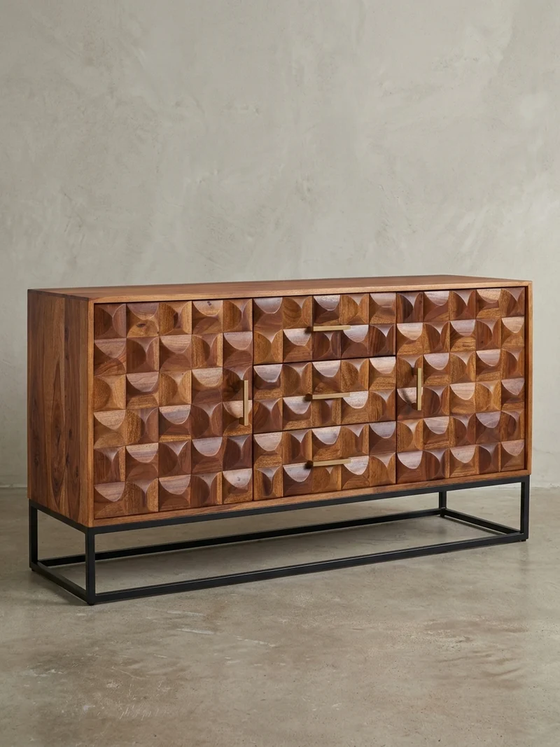 Sideboard – Massivholz, 145x81x45 cm, Industrial-Stil, Metallgestell