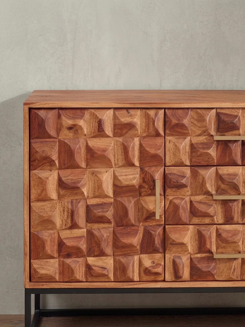 Sideboard – Massivholz, 145x81x45 cm, Industrial-Stil, Metallgestell