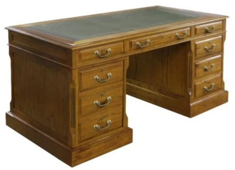 Casa Padrino Luxus Schreibtisch mit Tür und 6 Schubladen Braun / Grün 160 x 80 x H. 79 cm - Büromöbel