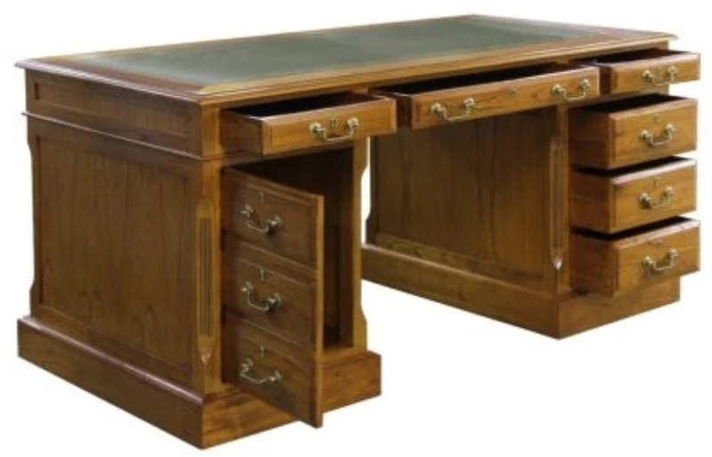 Casa Padrino Luxus Schreibtisch mit Tür und 6 Schubladen Braun / Grün 160 x 80 x H. 79 cm - Büromöbel
