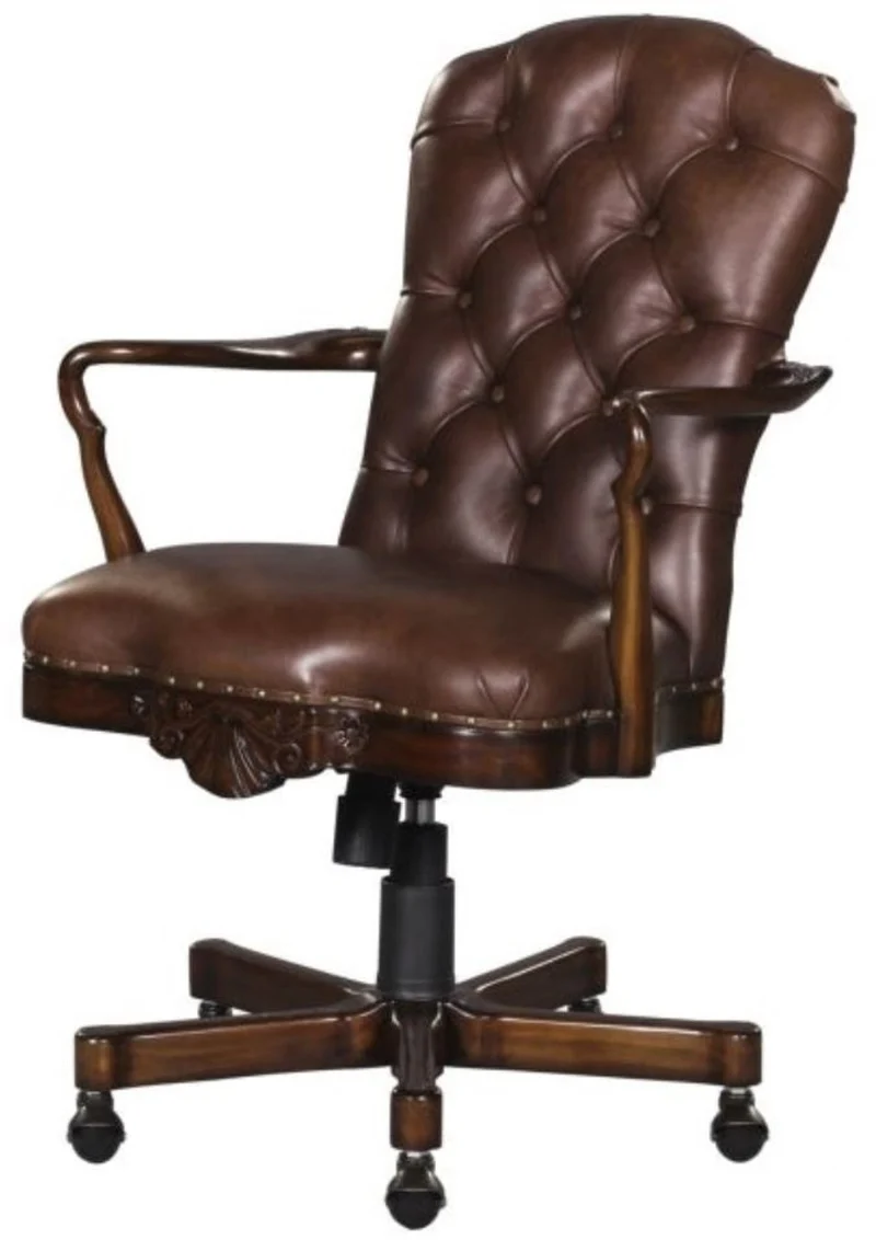 Casa Padrino Luxus Echtleder Bürostuhl / Drehstuhl Braun 63 x 68 x H. 102 cm - Luxus Büromöbel