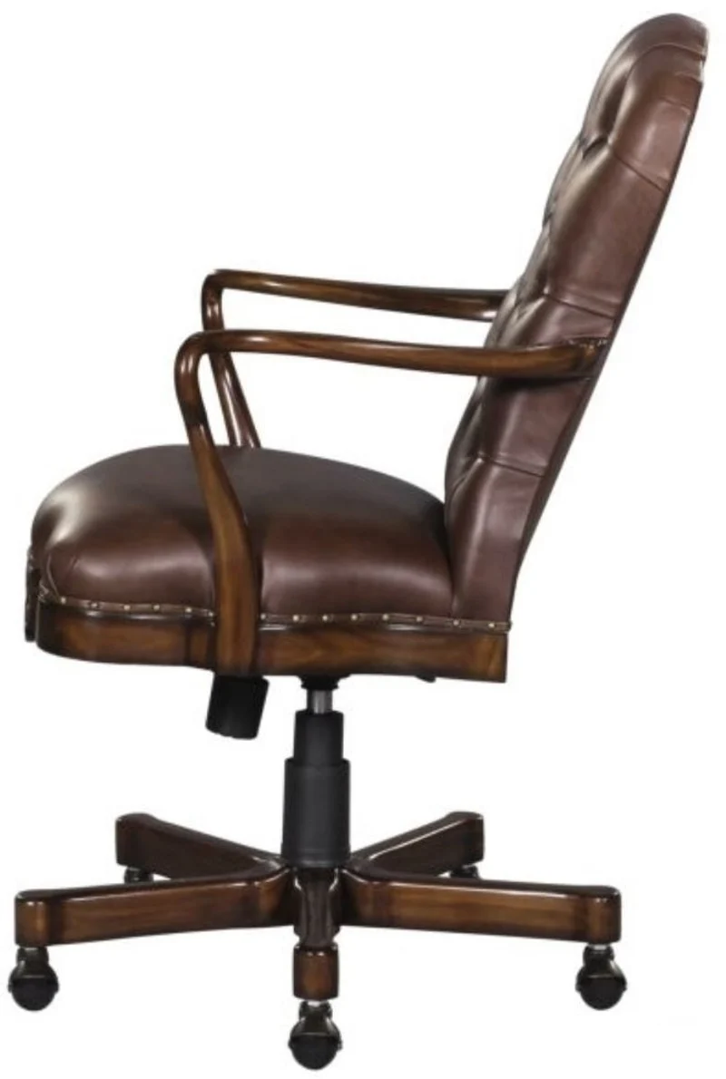Casa Padrino Luxus Echtleder Bürostuhl / Drehstuhl Braun 63 x 68 x H. 102 cm - Luxus Büromöbel