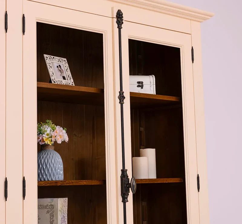 Großer Wohnzimmer Schrank aus Massivholz | Geschirrschrank | Vitrine | Bücherschrank 2-teilig mit externem Verschlusssystem