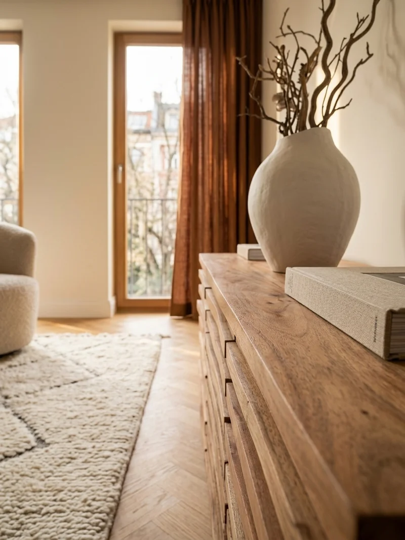 Sideboard – Akazie Massivholz, 160x75x43 cm, mit Baumkante, Landhausstil