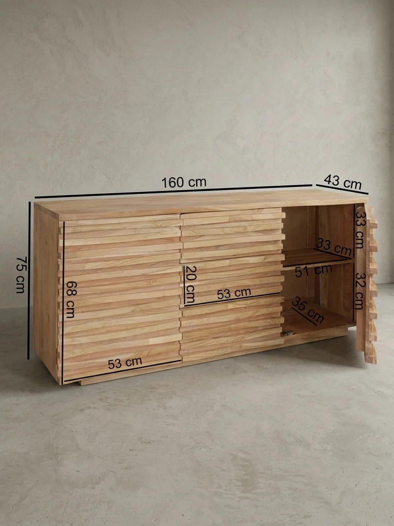 Sideboard – Akazie Massivholz, 160x75x43 cm, mit Baumkante, Landhausstil