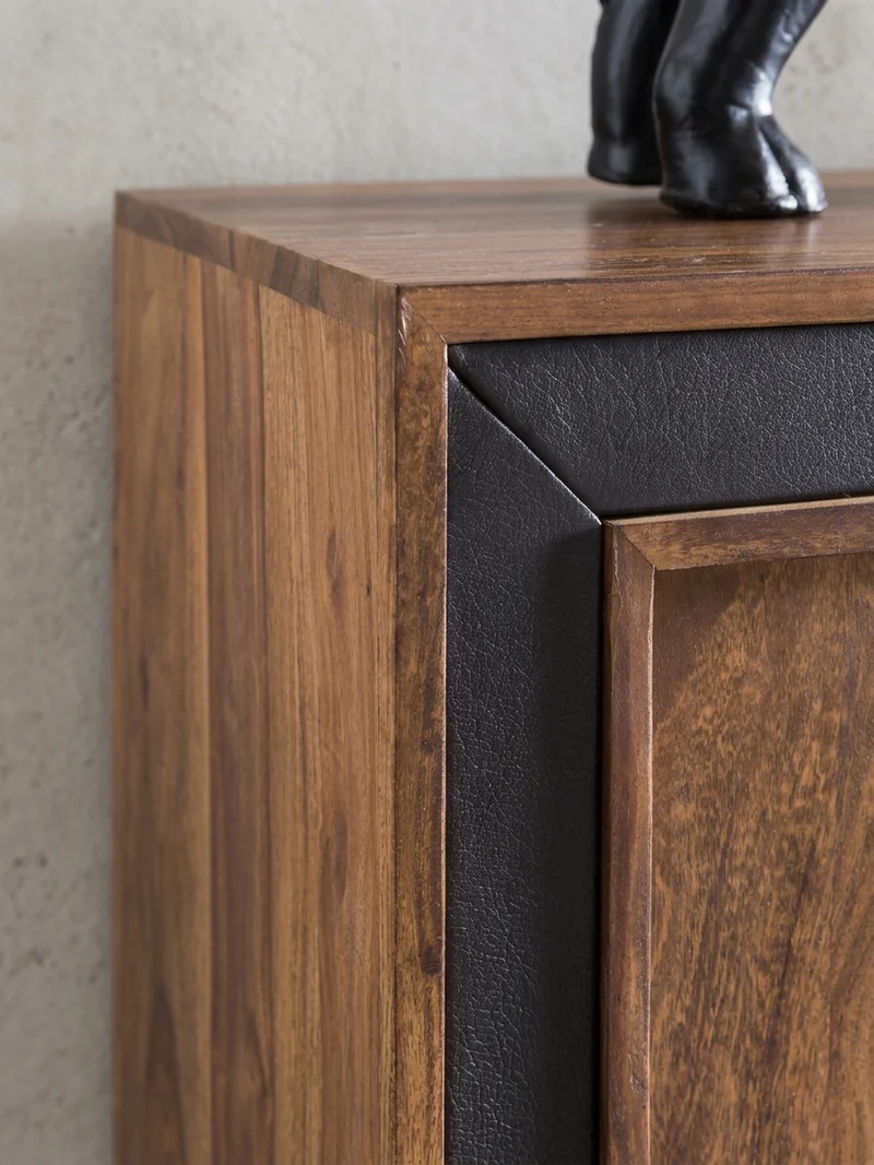 Sideboard – Massivholz, Kunstleder, 160x44x80 cm, rustikal