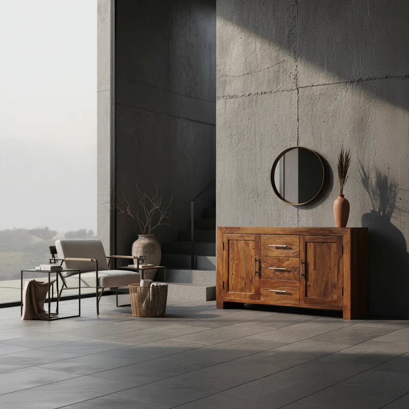 Sideboard – Massivholz, 3 Schubladen, 2 Türen, Landhausstil