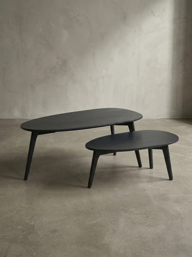 Couchtisch 2er Set Massivholz Nierenform Retro Handgefertigt