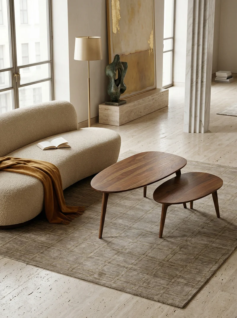 Couchtisch 2er Set Massivholz Nierenform Retro Handgefertigt
