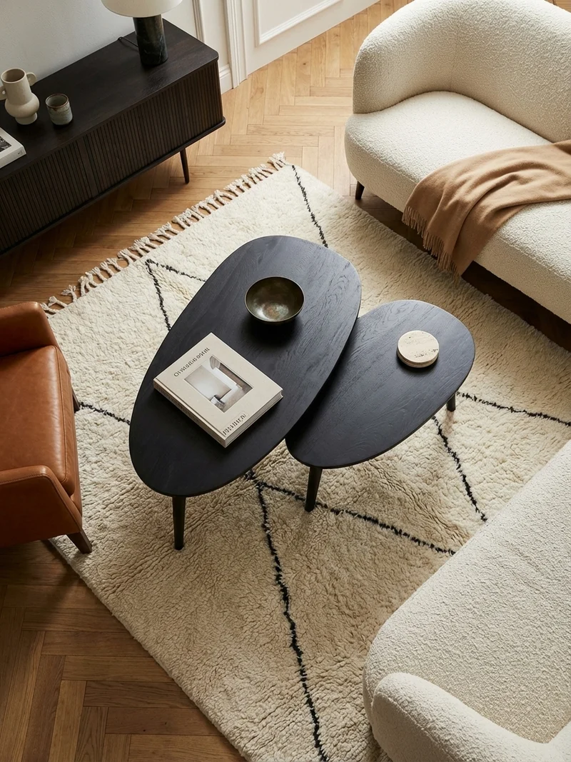 Couchtisch 2er Set Massivholz Nierenform Retro Handgefertigt