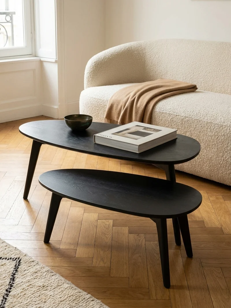 Couchtisch 2er Set Massivholz Nierenform Retro Handgefertigt