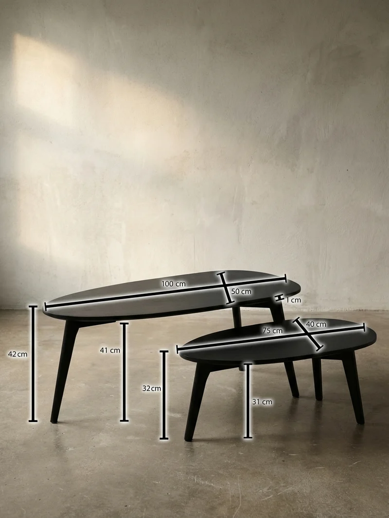 Couchtisch 2er Set Massivholz Nierenform Retro Handgefertigt