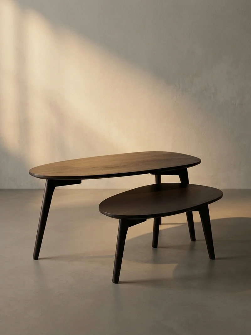 Couchtisch 2er Set Massivholz Nierenform Retro Handgefertigt