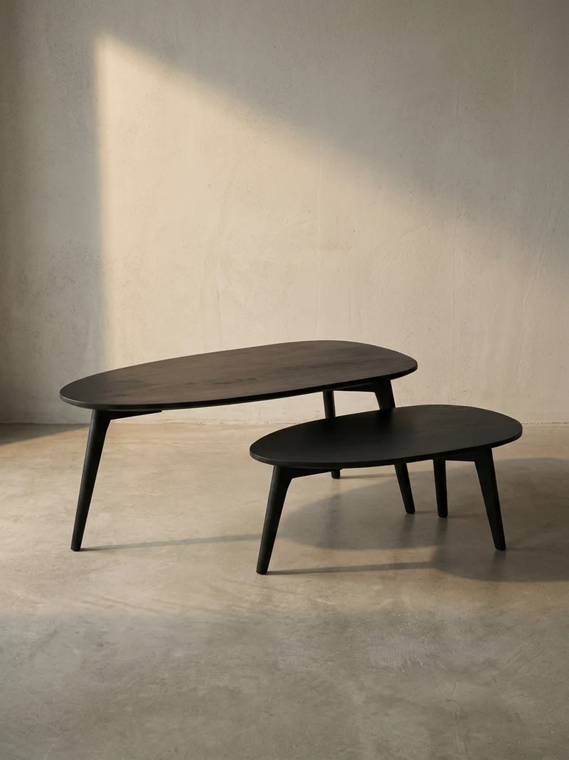Couchtisch 2er Set Massivholz Nierenform Retro Handgefertigt