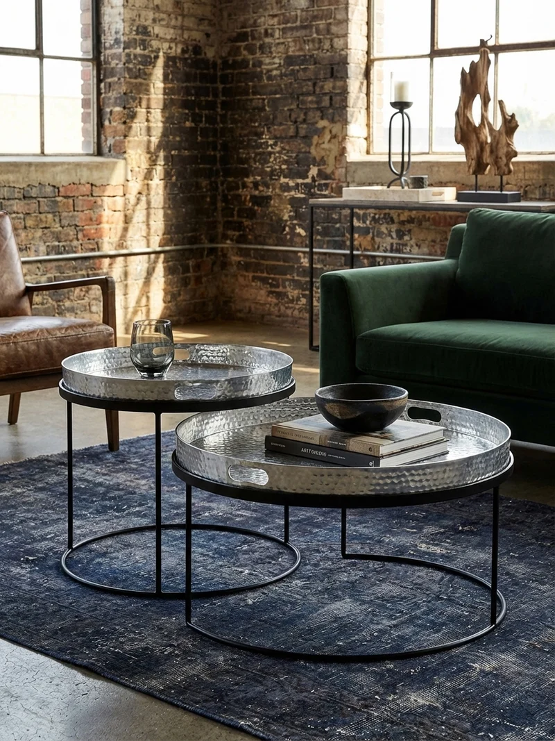 Couchtisch 2er Set Aluminium Hammerschlag Handgefertigt