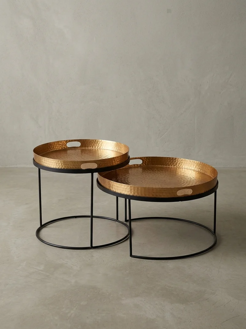 Couchtisch 2er Set Aluminium Hammerschlag Handgefertigt